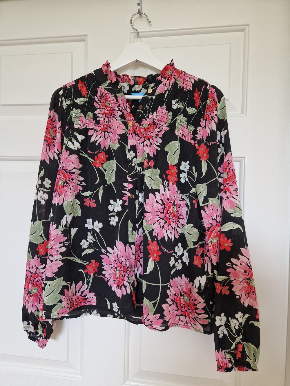 Draper James Black Blouse with Pink Floral Print